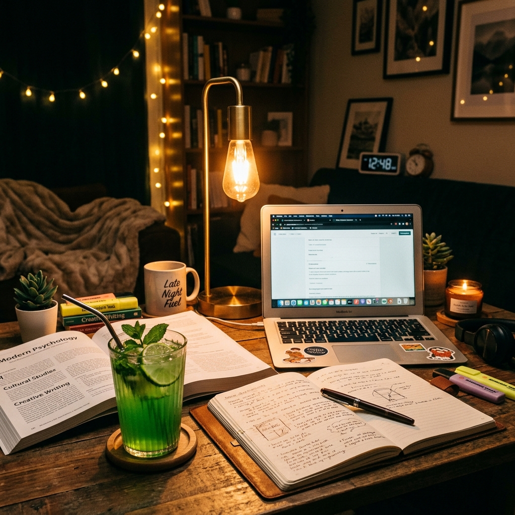 Students sharing Partay mocktails on an exam night