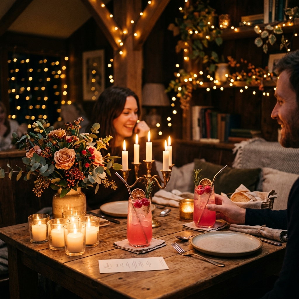 Couple enjoying Partay mocktails on a home date